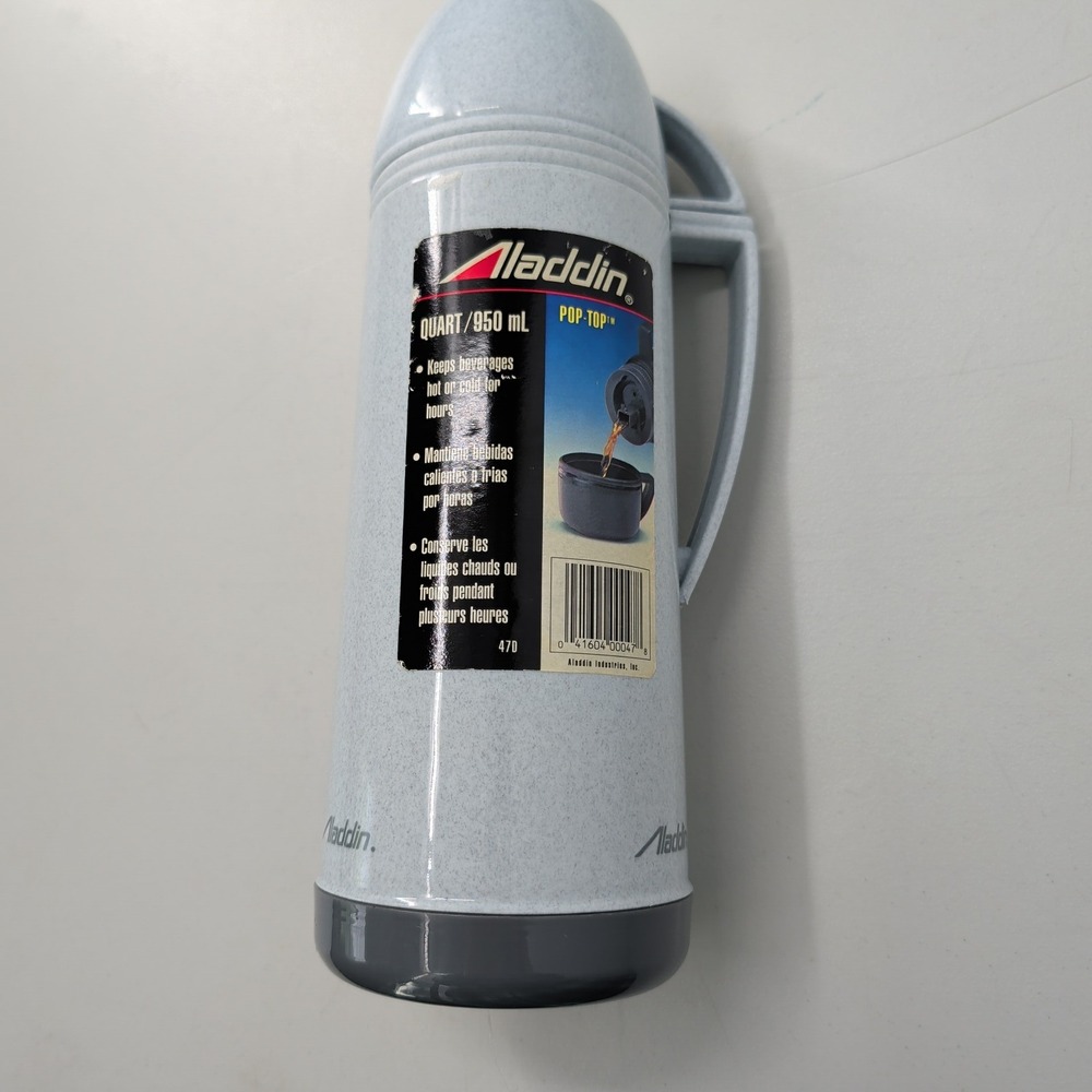 Aladdin Pop-Top Vacuum Bottle Thermos 1 Quart 950ml Speckled Blue Gray 47D